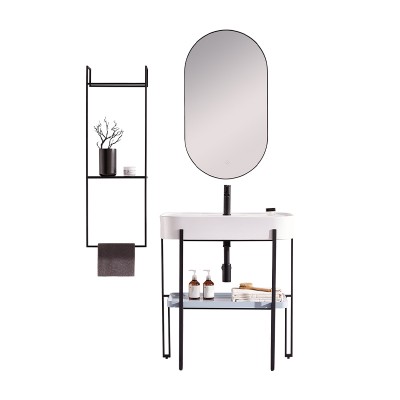 Modern Hanging Mirrored Furniture Bathroom Bath Basin PVC Cabinet Vanity Cabinet With Mirror